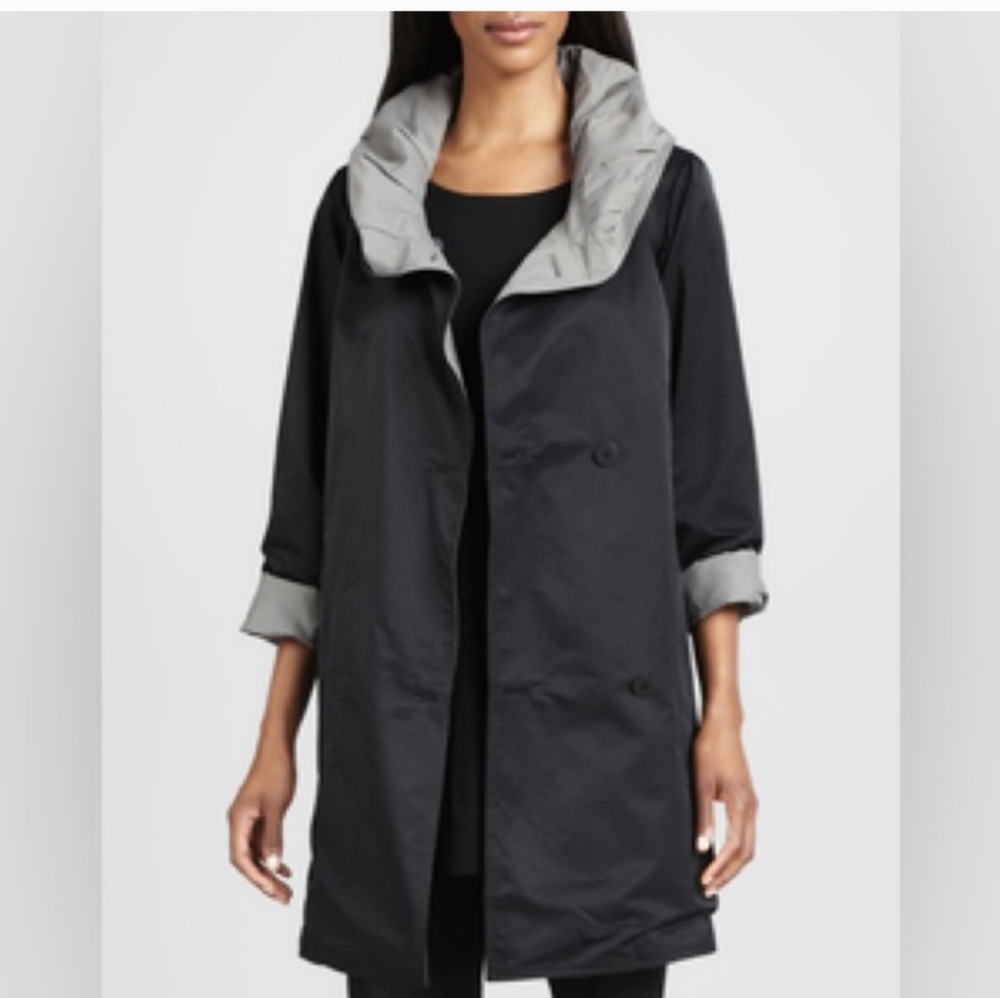 Eileen Fisher Reversible Hooded Rain Coat